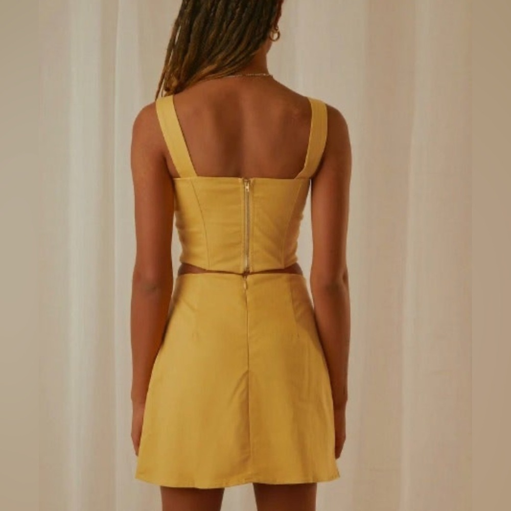PEPPERMAYO 2PC Matching Set Bustier Corset Top Rooftop Mini Skirt Mustard Yellow - Picture 2 of 13
